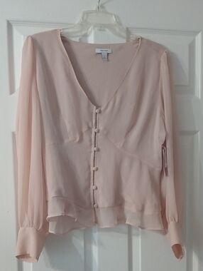 Nine West Blush Pink V-Neck Button Front Blouse